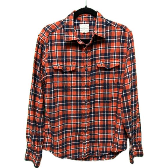 American Eagle Flannel Button Down - Orange/Navy Plaid - Size M Medium Men - Picture 1 of 10